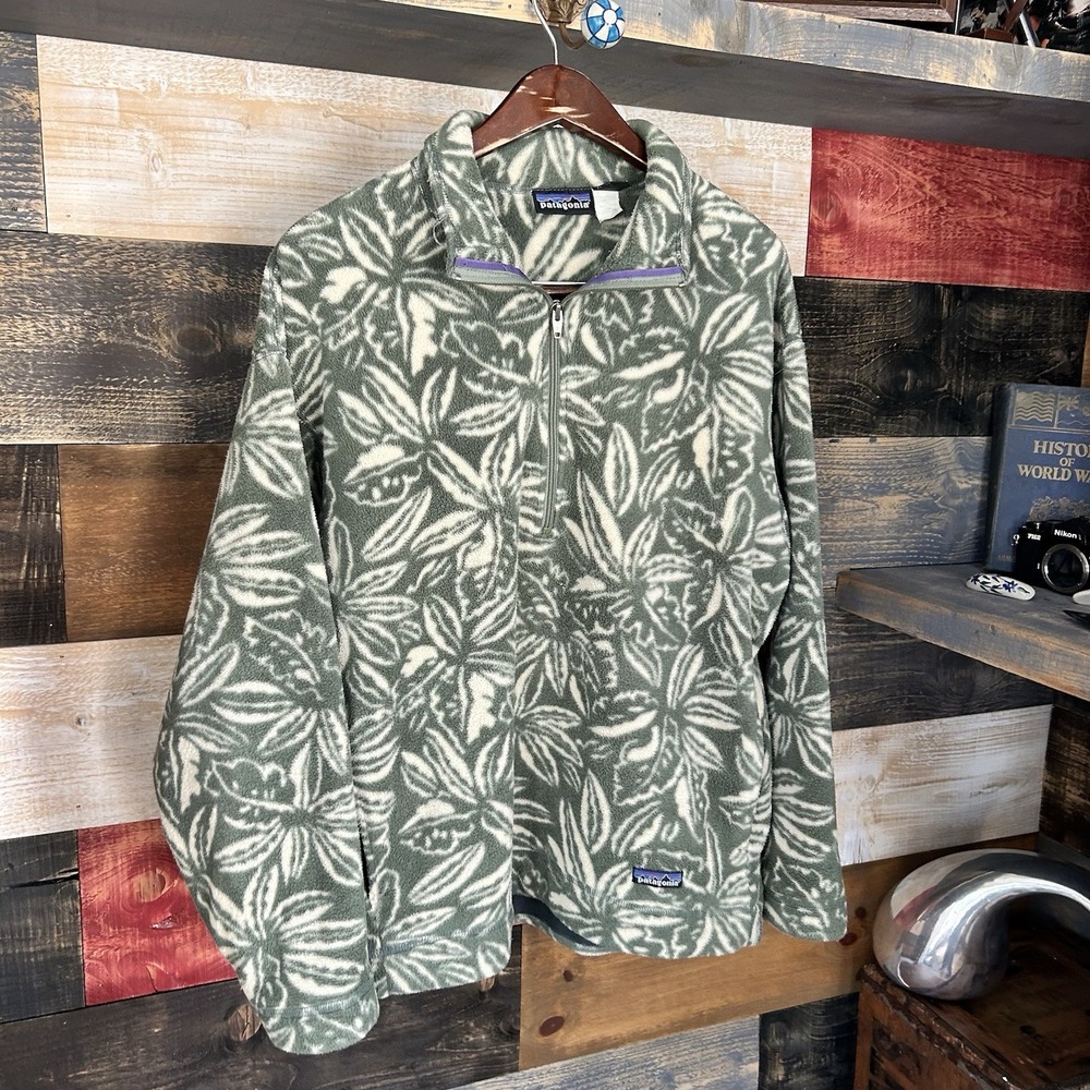 Vtg Patagonia Synchilla Fleece Snap-T Jacket Mens M Tropical Hibiscus Pullover - Picture 2 of 8